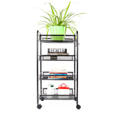 HAOYYE 4-Tier Honeycomb Mesh Storage Cart with Wheels and Hooks for Kitchen Bathroom Living Room Organization, Sturdy Iron Frame, Ventilated Design, Easy to Move